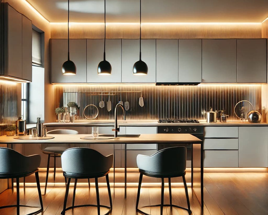Cuisine moderne avec éclairage LED sous les meubles