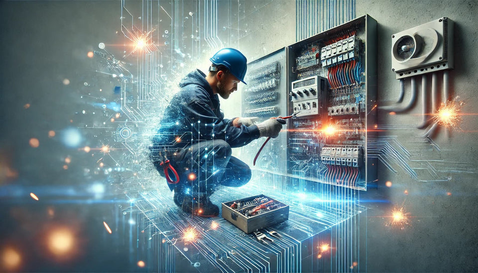 Électricien qui intervient sur un tableau