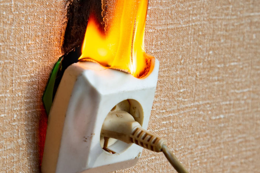 Prise électrique avec des flammes au-dessus
