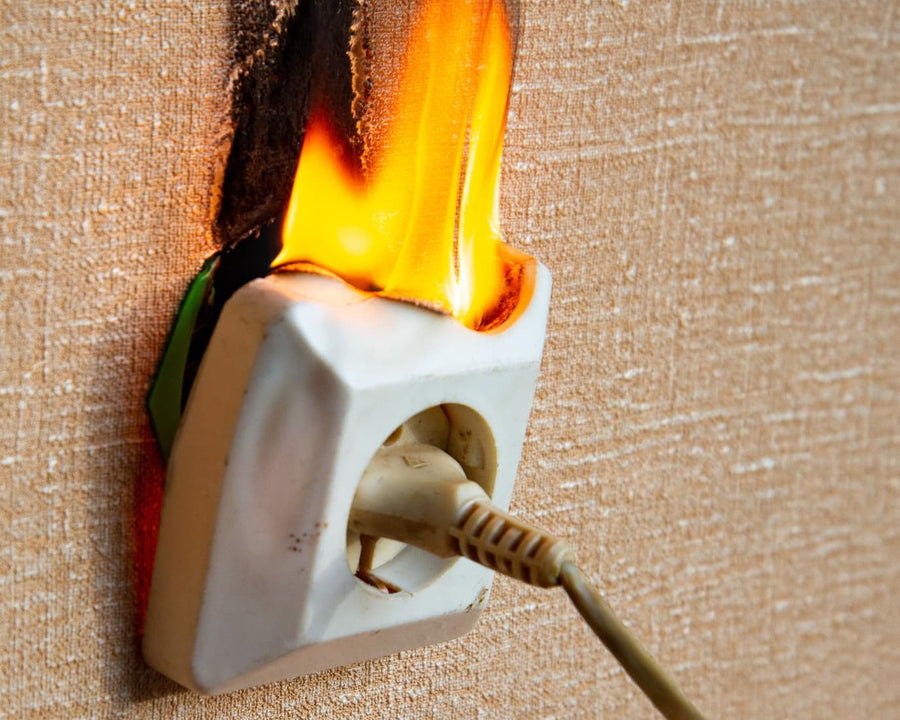 Prise électrique avec des flammes au-dessus
